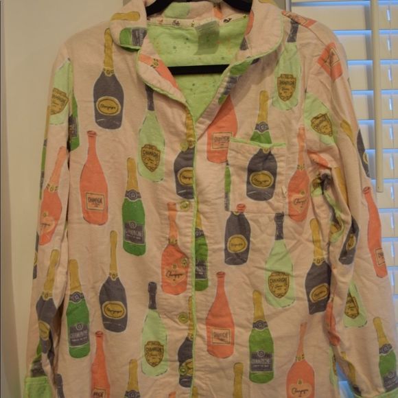 Munki Munki Champagne Bottles Flannel PJ Top - Picture 5 of 8